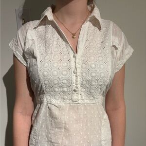 Women's White Eyelet Button-Front Top